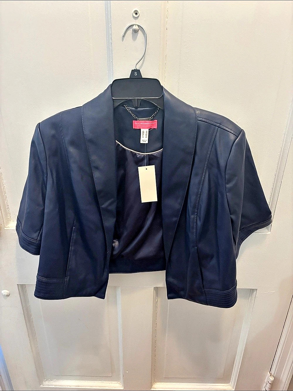 Isaac Mizrahi Live! Special Edition Faux Leather Cropped Jacket Blue NWT